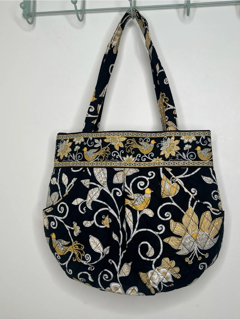 Vtg Vera Bradley Yellow Bird Floral Paisley Retired Pattern Bag Tote Quilted
